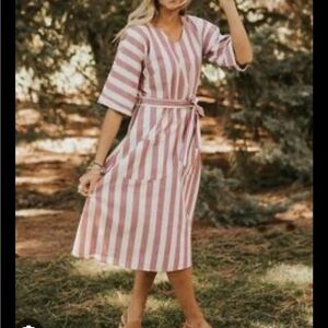 Roolee Pink and White Cuffed Sleeve Sundress